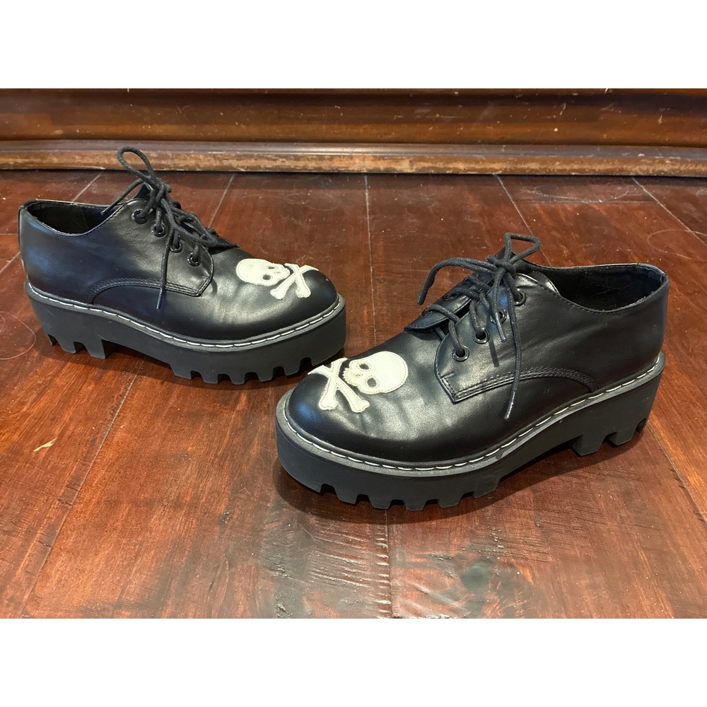 Current Mood Skull & Crossbones Platform/Creepers Oxford Shoes Women 7 Black Lug